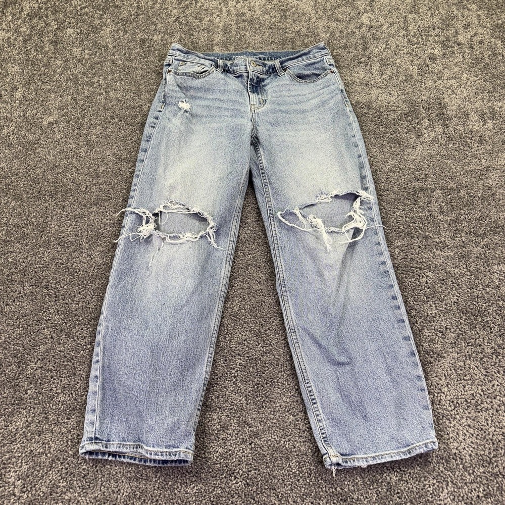 Old Navy Jeans Womens 6 Blue Mid Rise Boyfriend Loose Distressed Light Wash